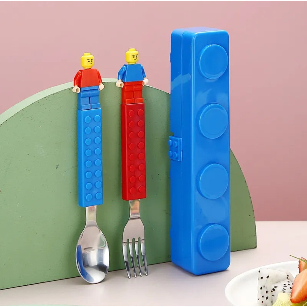 Conjunto Talher Infantil Garfo Colher Bloco De Montar - 3Peças