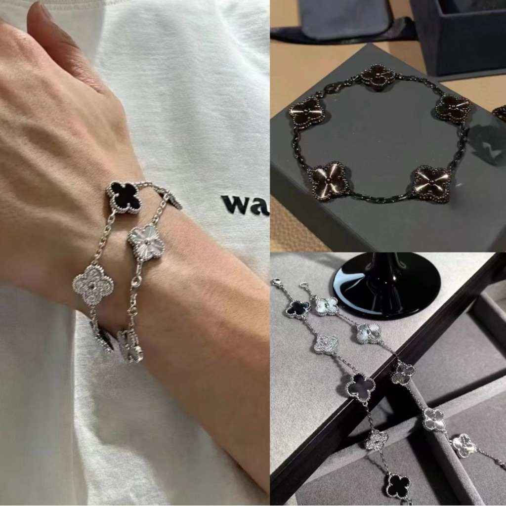 Lucky trevo de quatro folhas Panda pulseira de cinco flores masculina moda clássica unissex dez flores com luz de diaman