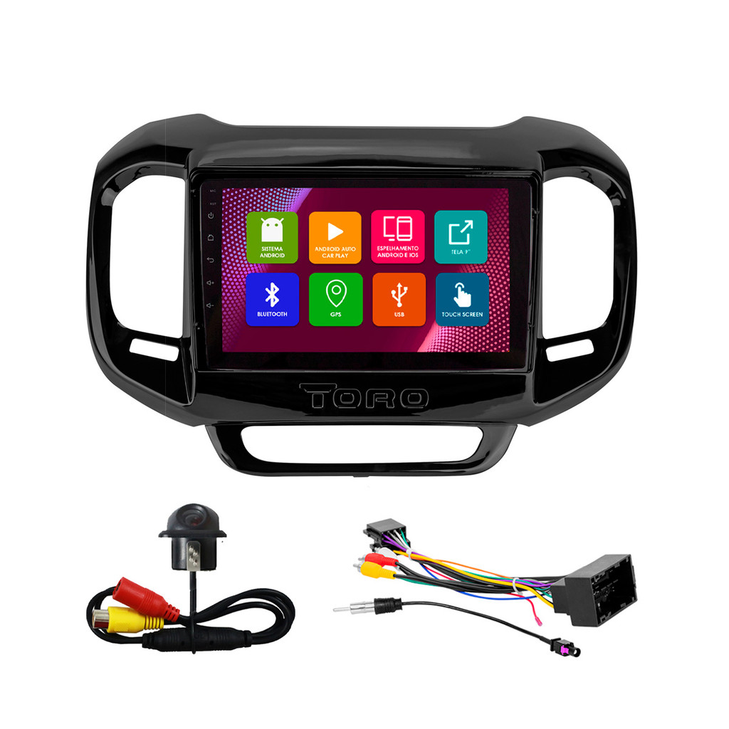 Kit Multimídia 9 Pol Toro 2016 2017 2018 2019 2020 2021 Android 2Gb Ram 32Gb Flash Quad-Core 2 Din Black Piano Wifi Gps