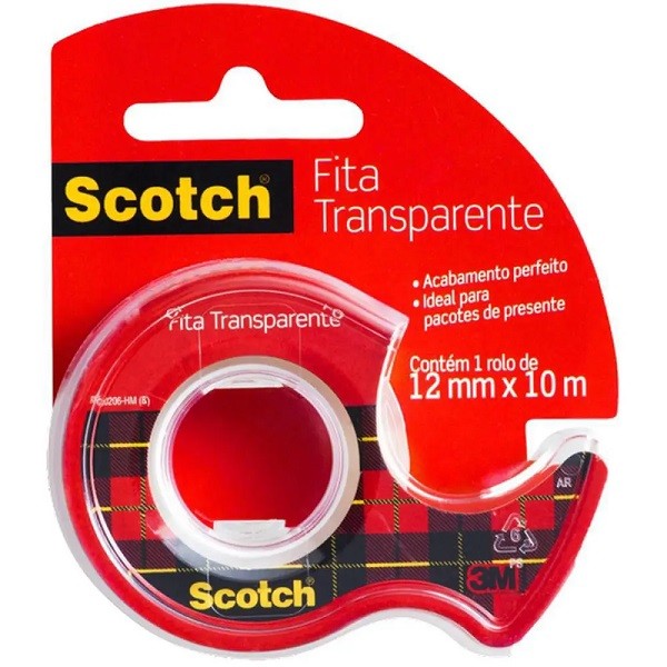 Fita Adesiva Transparente 12MM X 10M 3M SCOTCH C/ Dispenser em Oferta na Shopee