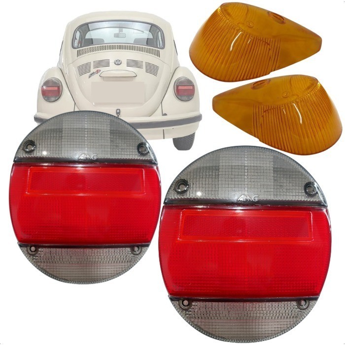 Kit Par Lente Lanterna Traseira Fumê + Par Lente Pisca Ambar Fusca Fafá