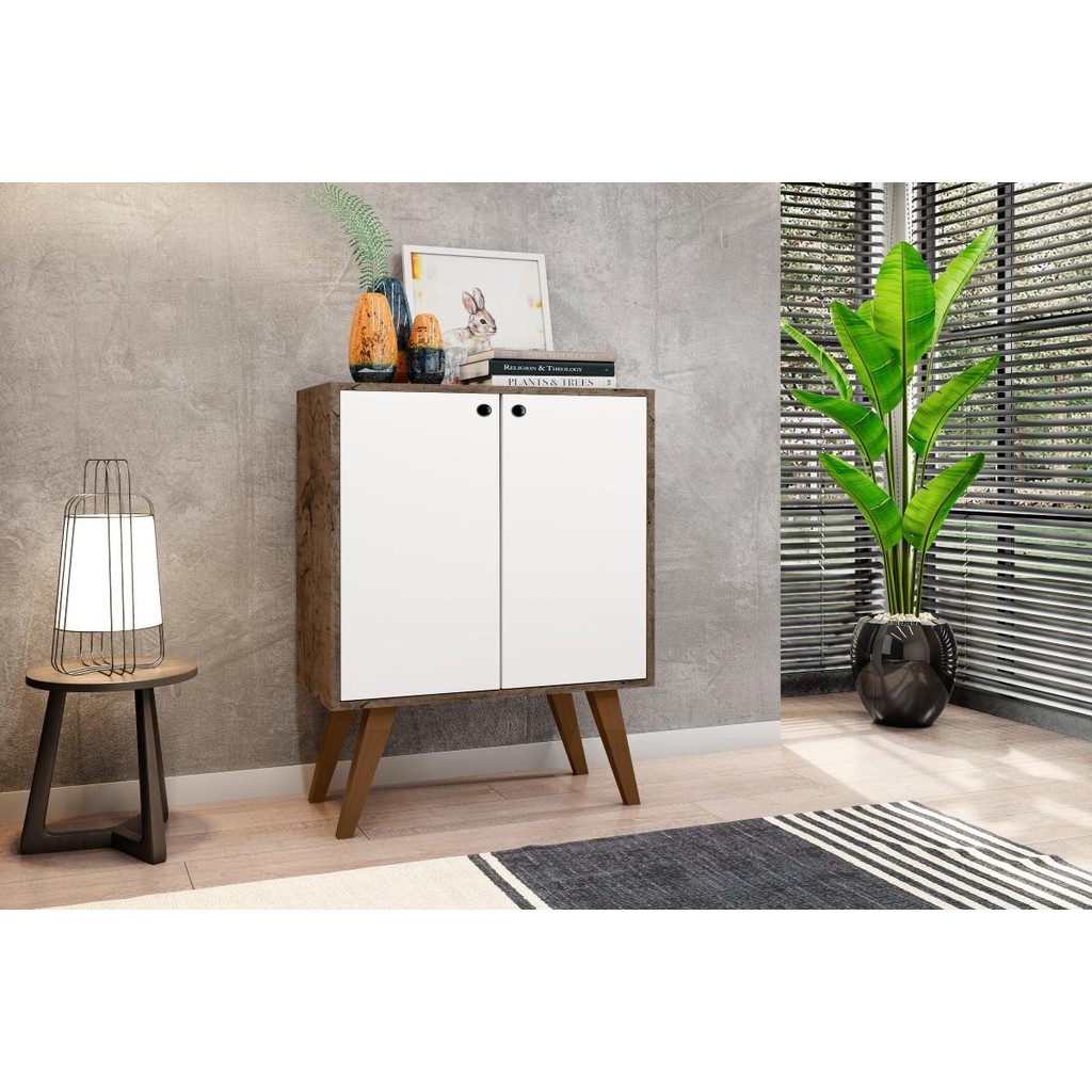 Aparador Buffet 2 Portas Equador Castani com Branco Casa Mobilia