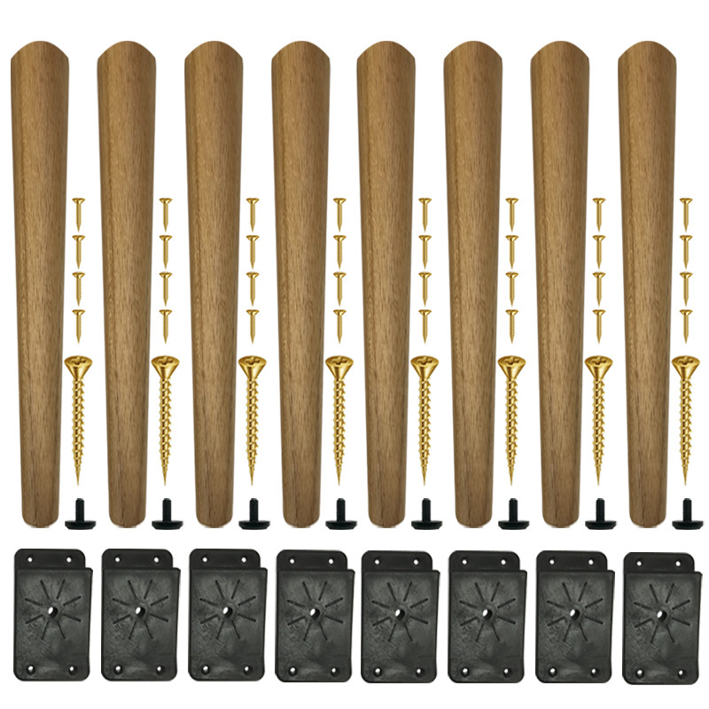 Kit 8 Pés De 30 Cm Cônico Retrô Para Móveis Pé Palito - Com Kit de Chapas para inclinar