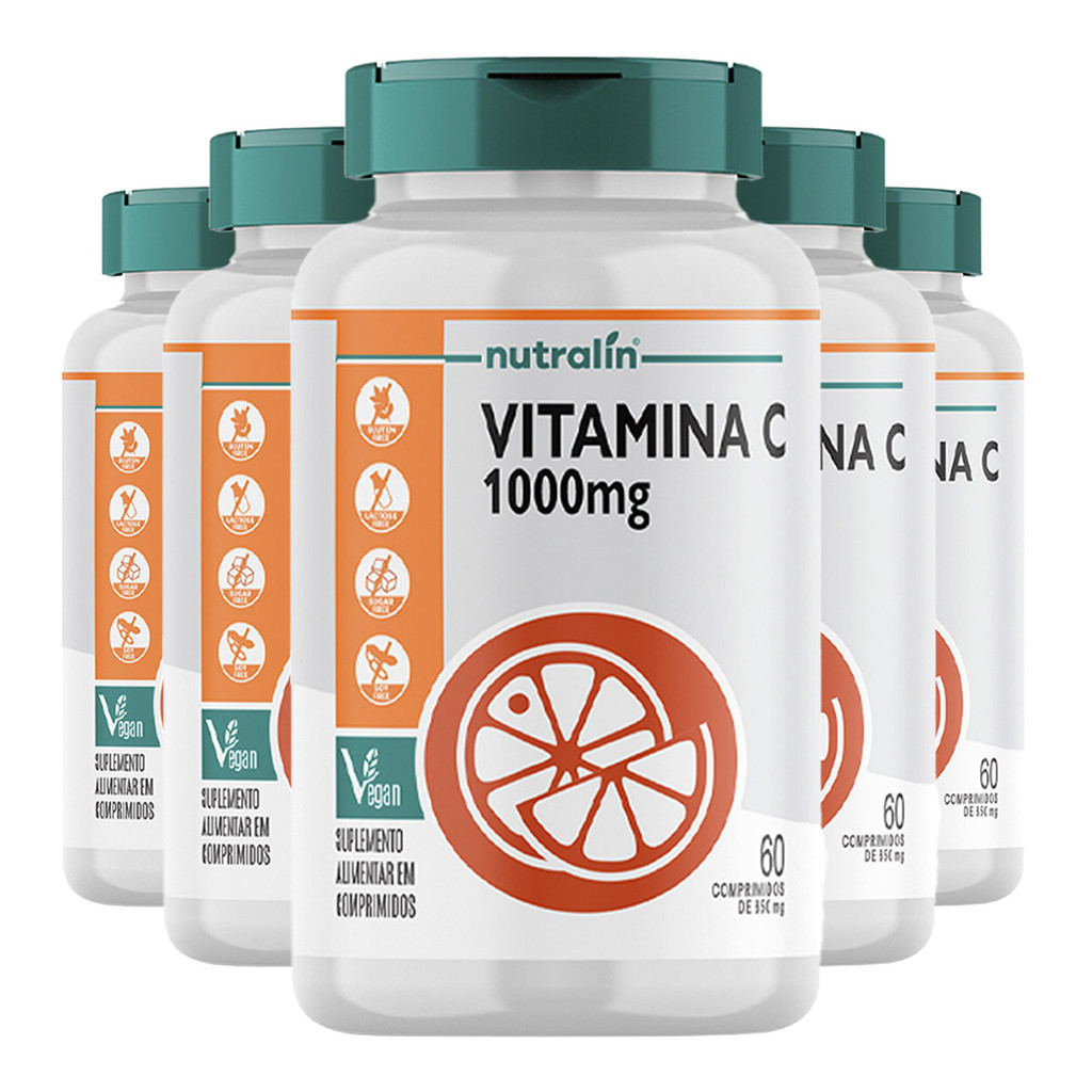 Kit 5x Vitamina C 1000mg Nutralín 60 Comp.