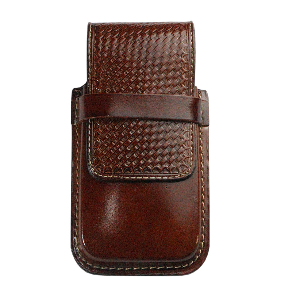 Capinha Bainha para Celular em Couro 100% Legítimo, Tampa Bordada Cor Caramelo
