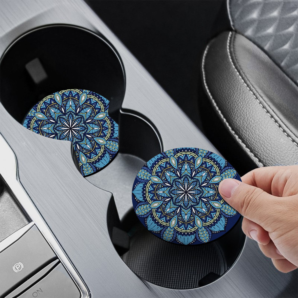 Porta Copo para Carro Mandala Azul e Branco