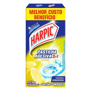 Pastilha Sanitária Adesiva Harpic 9G 2X1 Citrus Com 3 em Oferta na Shopee