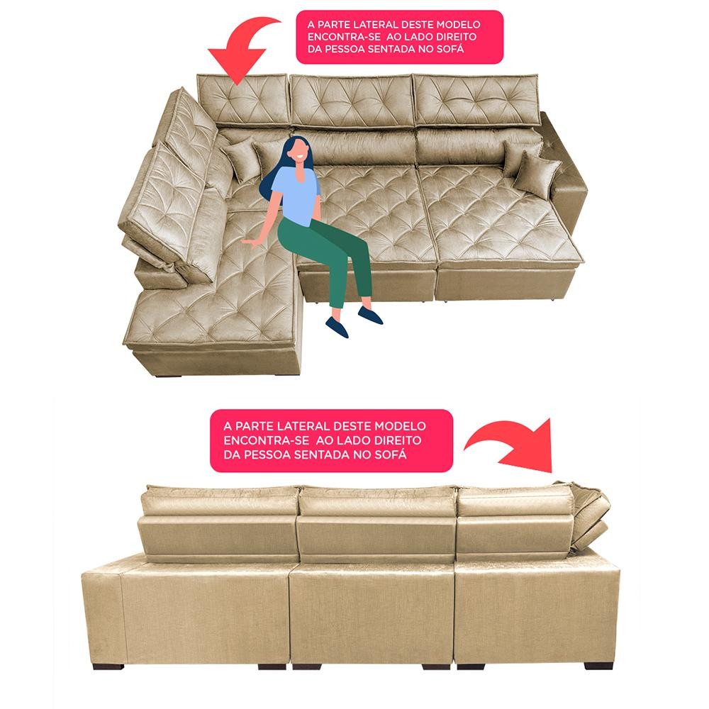 Sofa de Canto Retrátil e Reclinável com Molas Cama inBox Platinum Esquerdo 3,00x2,36 Suede Bege