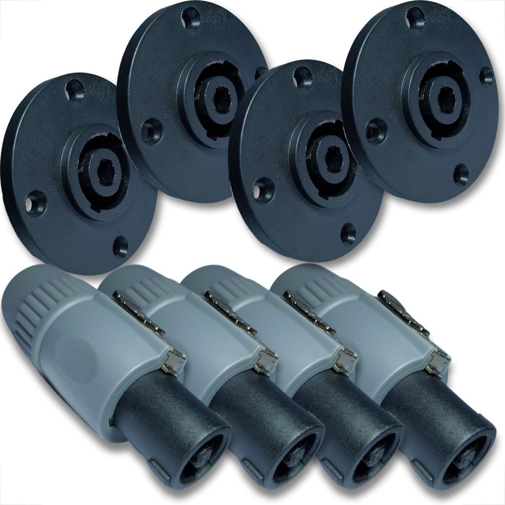 8 PLUGS SPEAKON KIT CONECTORES COM 4 POLOS ESTILO NEUTRIK 4 MACHO E 4 FÊMEA CONEÇÃO RESISTENTE
