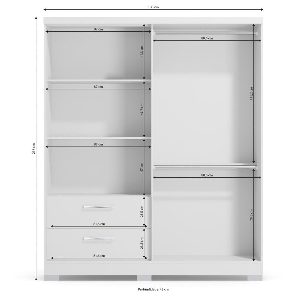 Guarda Roupa Casal 3 Portas 2 Gavetas Quarto Branco — imagem 2 de 2