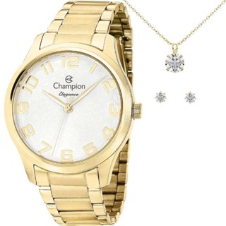 Kit Relogio Feminino com Semijoias Colar e Brincos Champion Dourado Presente Mulheres Esposa Namorada em Oferta na Shopee