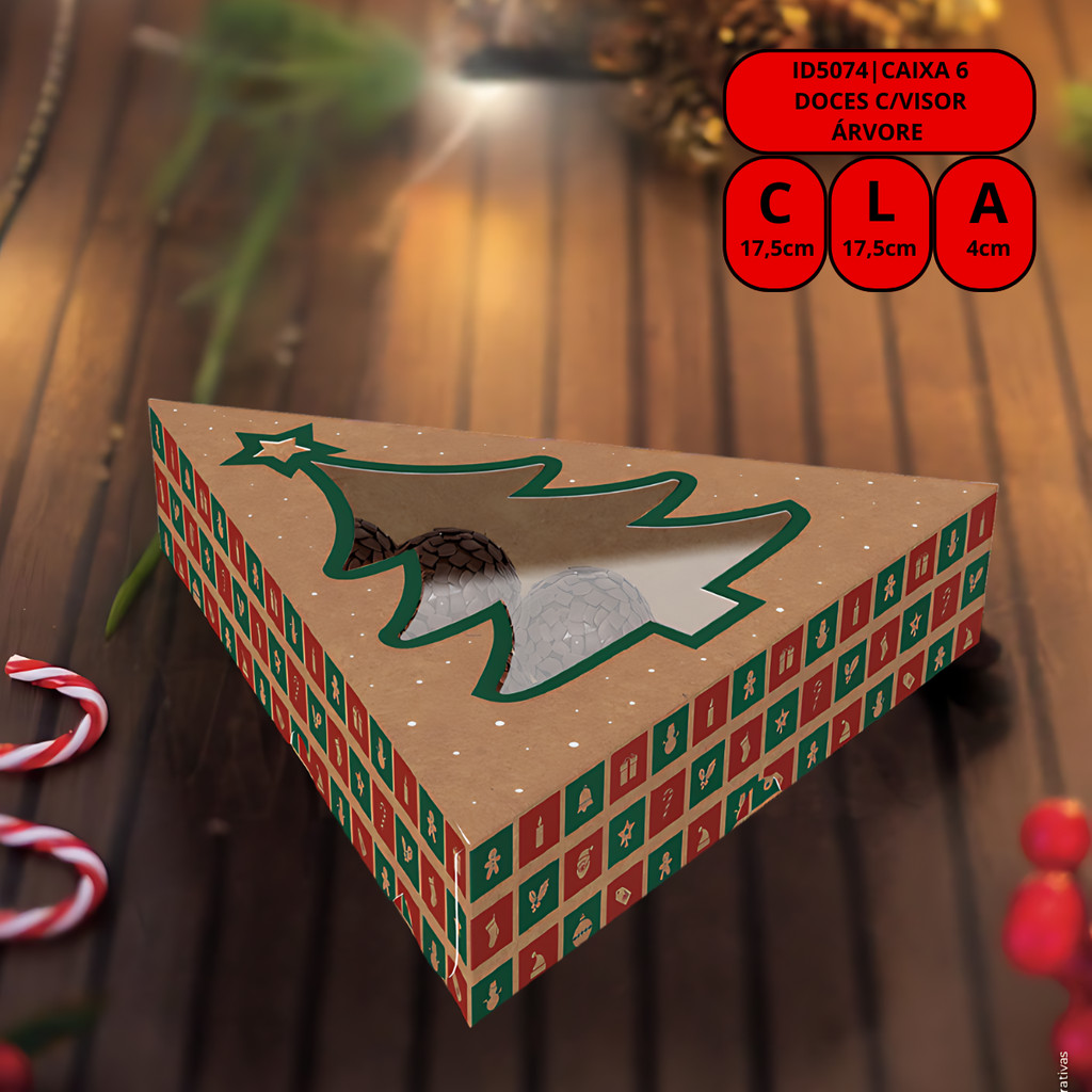 Detalhes do 5 CAIXA 06 DOCES C/ VISOR ARVORE NATAL KRAFT ID5074 (NATAL IDEIA 2025)
