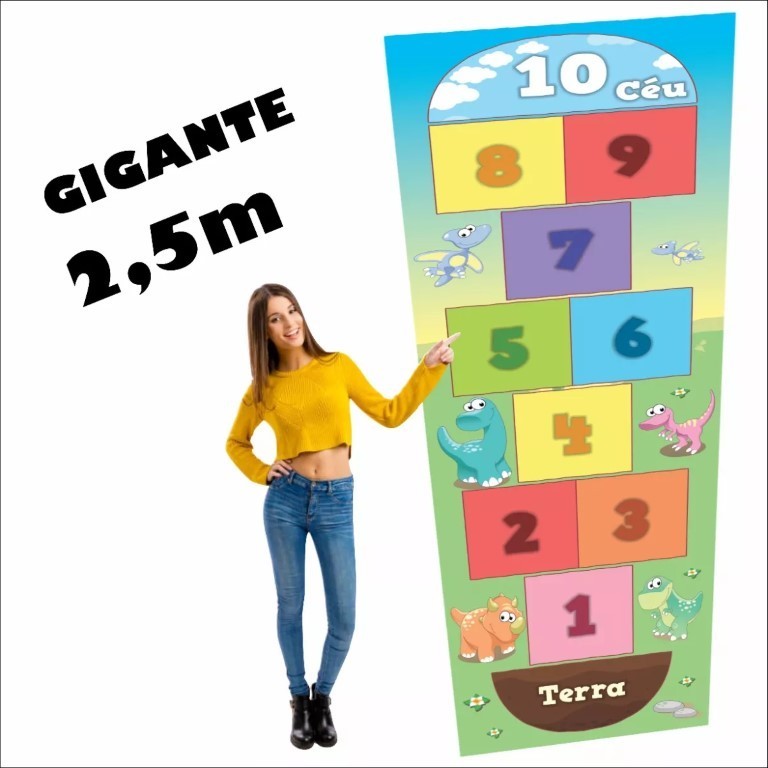 NOVO Tapete Amarelinha Infantil Grande Em Lona Dinossauro baby, Melhor Que Eva, Não Rasga, Jogo da Amarelinha Jogo pedagógico Brinquedo para presente de aniversário, dia das crianças e natal, p/ menino ou menina. 2 e 3 anos, 4 e 5 anos, 6 e 7 anos,  8 e 9