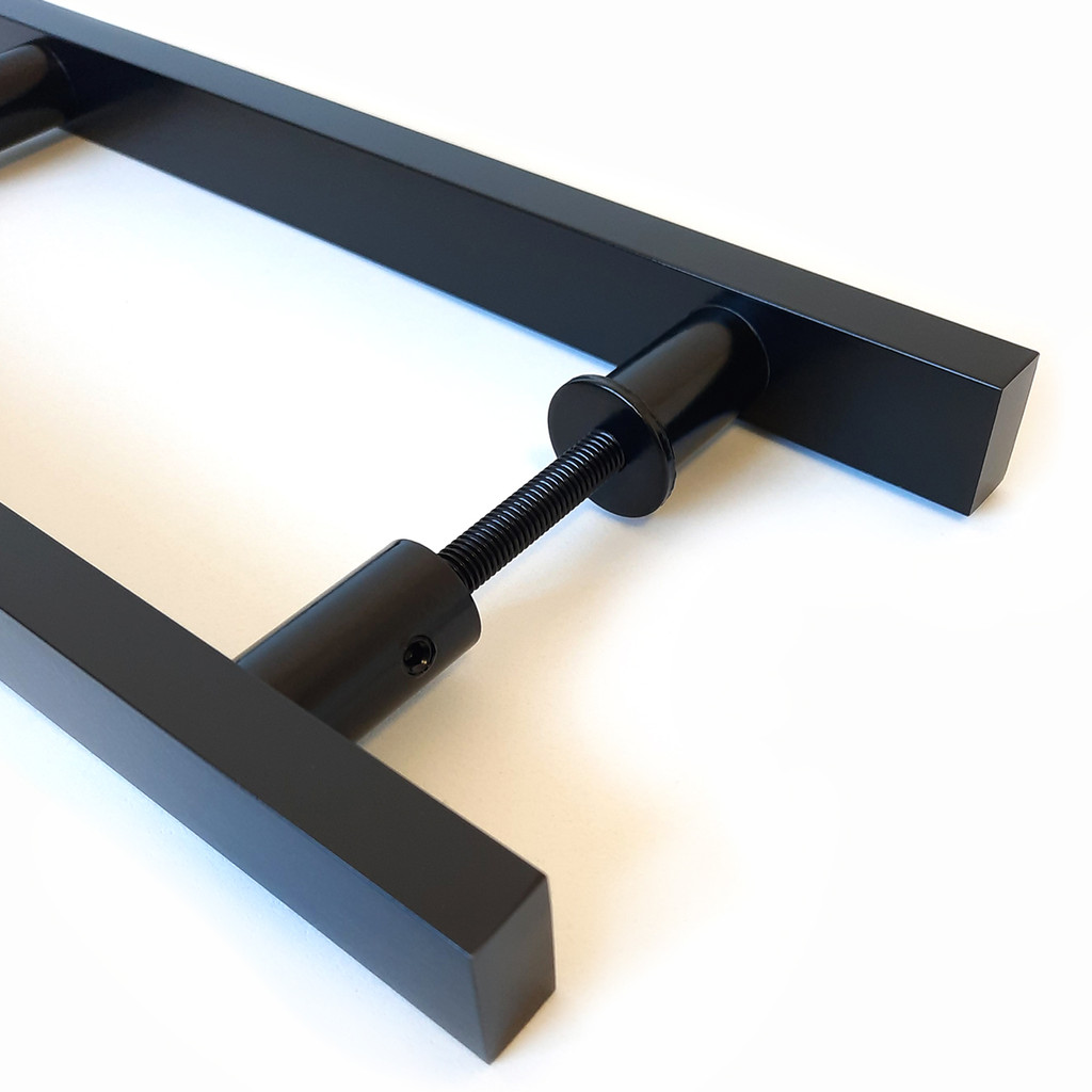 Puxador Porta de Madeira 80cm Preto Inoxidável + Fechadura Rolete Tetra Pivotante Stam