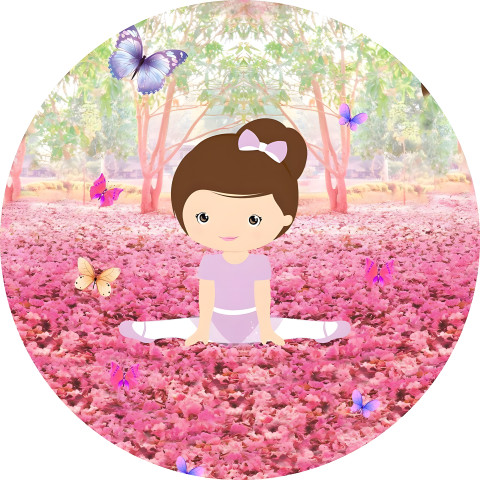 NOVO Painel Festa Infantil Redondo Jardim Floral Rosa, Bailarina sentada com borboletas + Arco, Suporte incluso. Fazemos personalizado com qualquer tema. Confeccionado em Lona fosca, impressão de alta resolução. cenário , p/ Decoração