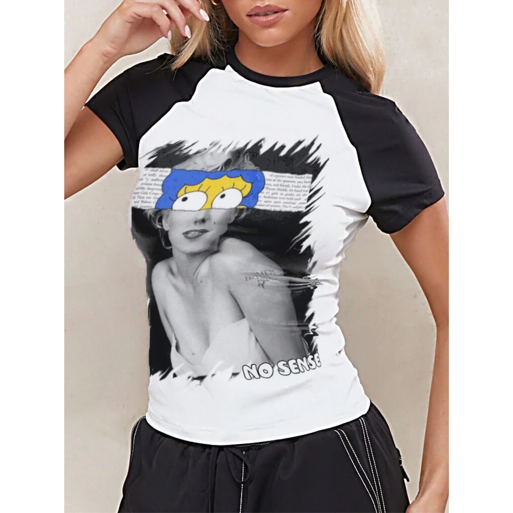 Camiseta Babylook Raglan Feminina Marggie Simpsons Marilyn Monroe - No Sense