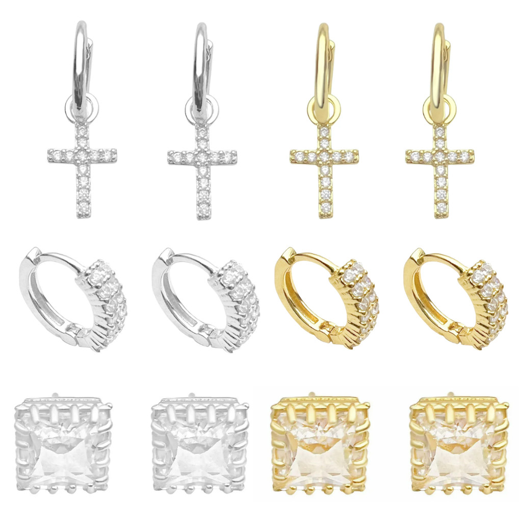 Brinco Cravejado Ice de Ouro 18k Com Zircônias Brilhantes Banhado a Ouro 18K ou Prata 925 - Garimpo de Ouro