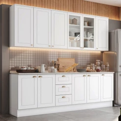 Cozinha Completa Americana 11 Portas 3 Gavetas com Vidro 100% Mdf