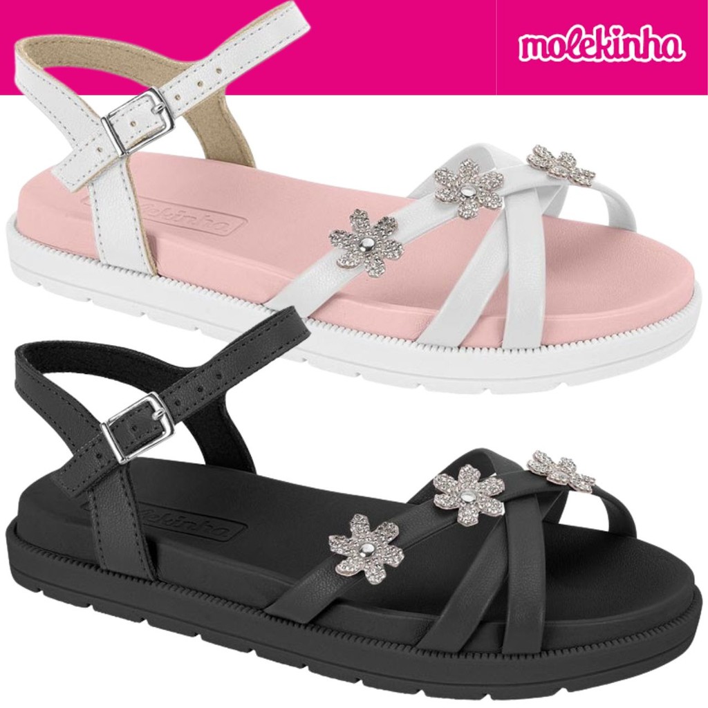 Sandália Feminina Infantil Molekinha Florzinhas Delicadas Brilho Conforto
