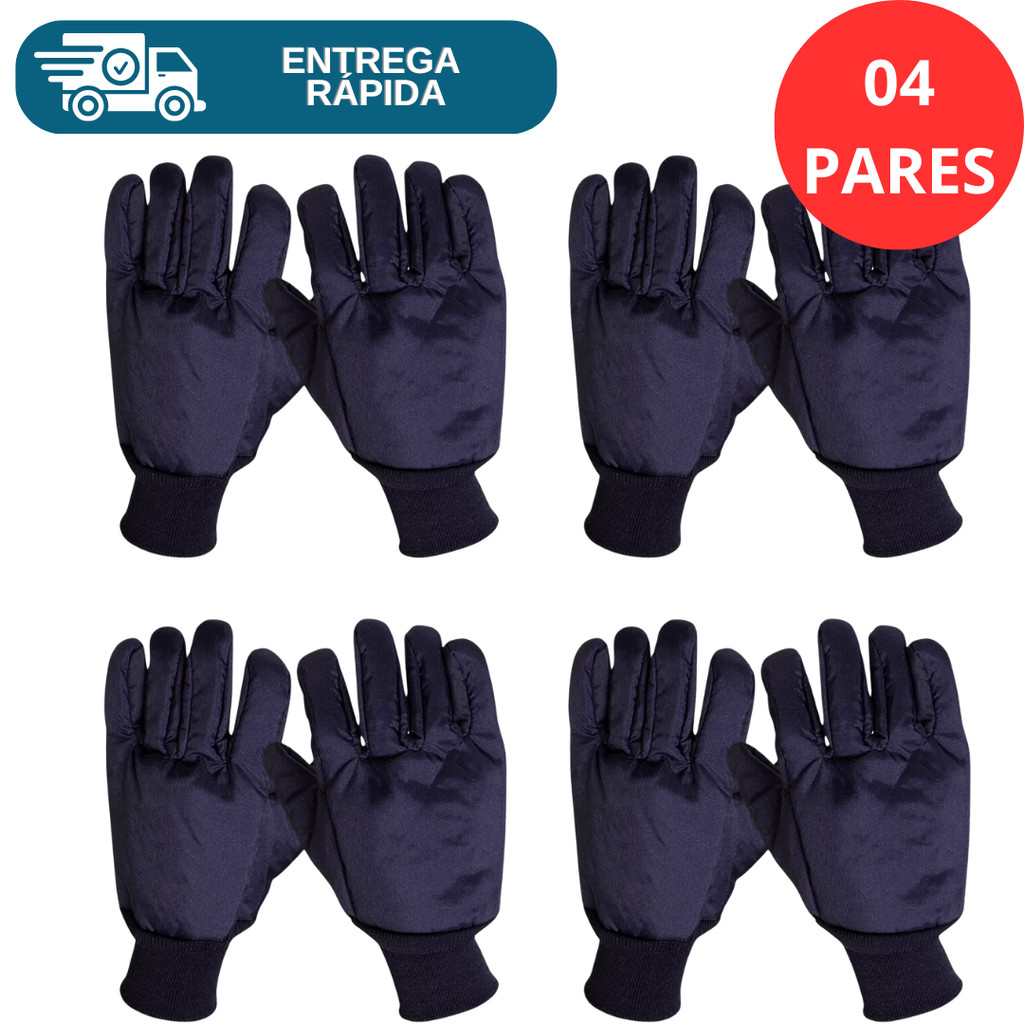 Kit 4 Prs Luva Térmica Baixa Temperatura Nylon Resinado Câmara Fria -35°c Frio Frigorifico Proteção
