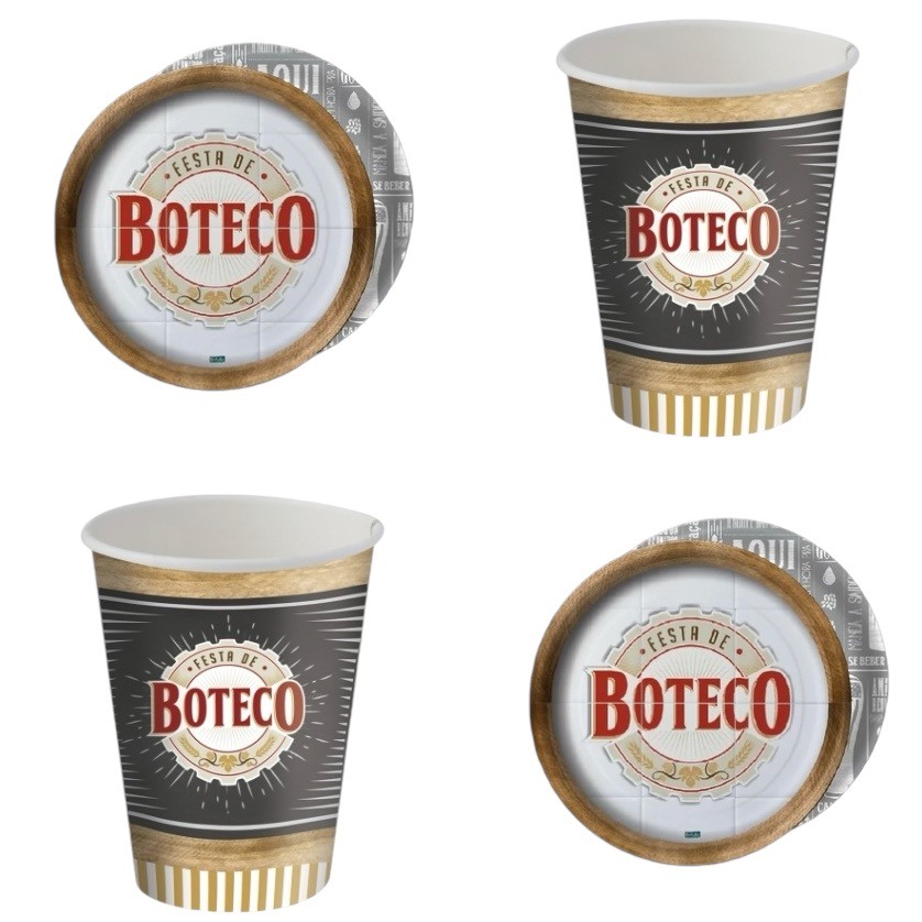 Kit Festa BOTECO 8 Pratos + 8 Copos Descartável 200 Ml Papel - FESTCOLOR - Home & Living