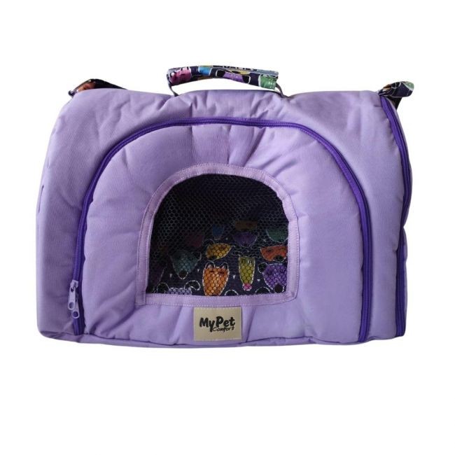Bolsa Caixa de Transporte Pet Cães e Gatos Luxo My Pet - M - Lilás - com Ziper Abertura Lateral e Frontal