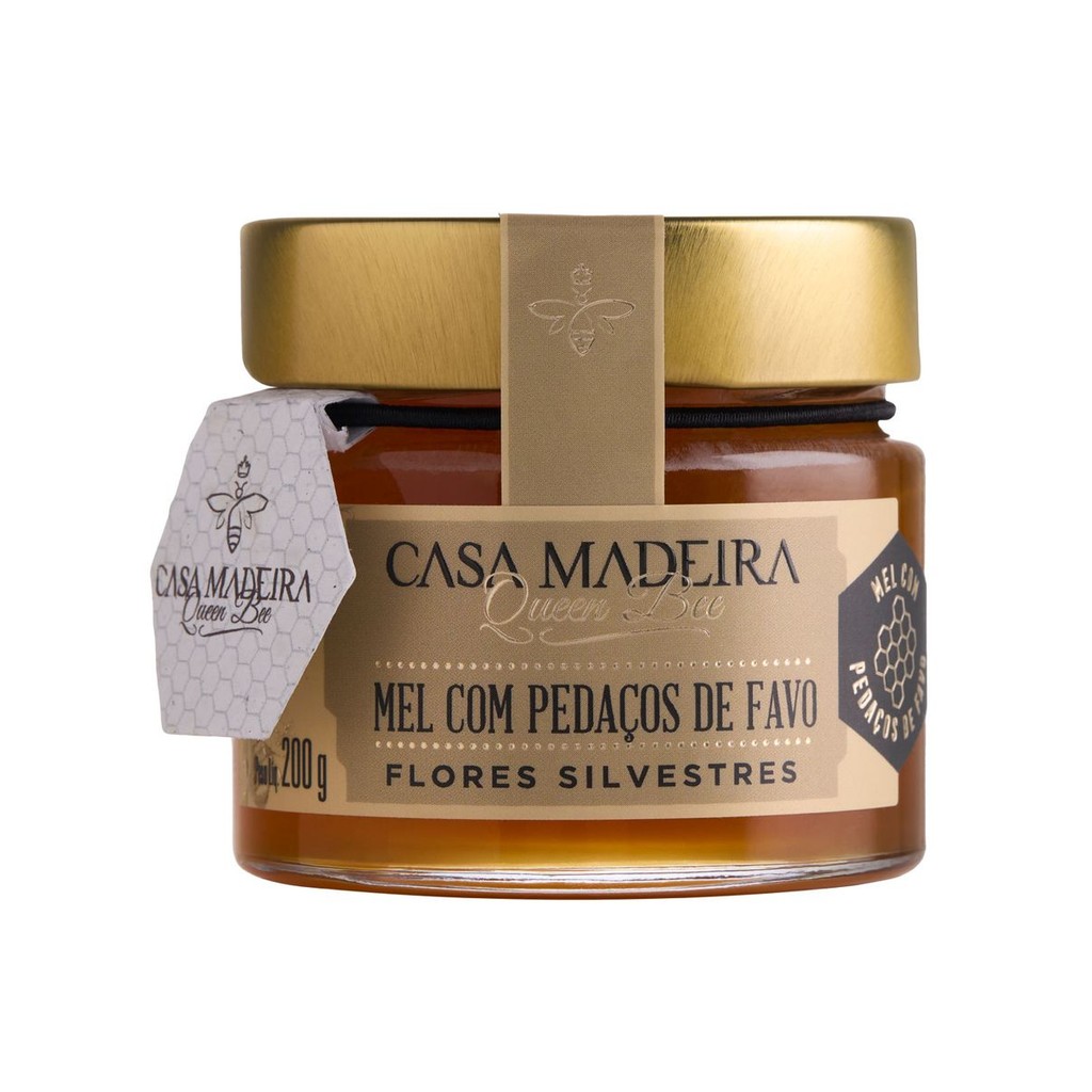 MEL FLORES SILVESTRES COM PEDAÇOS DE FAVO CASA MADEIRA 200G em Oferta na Shopee