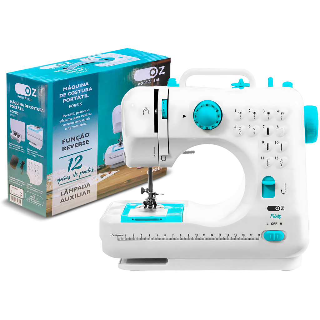 Máquina De Costura Reta Oz Sm1010 Portátil 12 Pontos Branca 110v/220v - Home Appliances