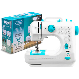 Máquina De Costura Reta Oz Sm1010 Portátil 12 Pontos Branca 110v/220v