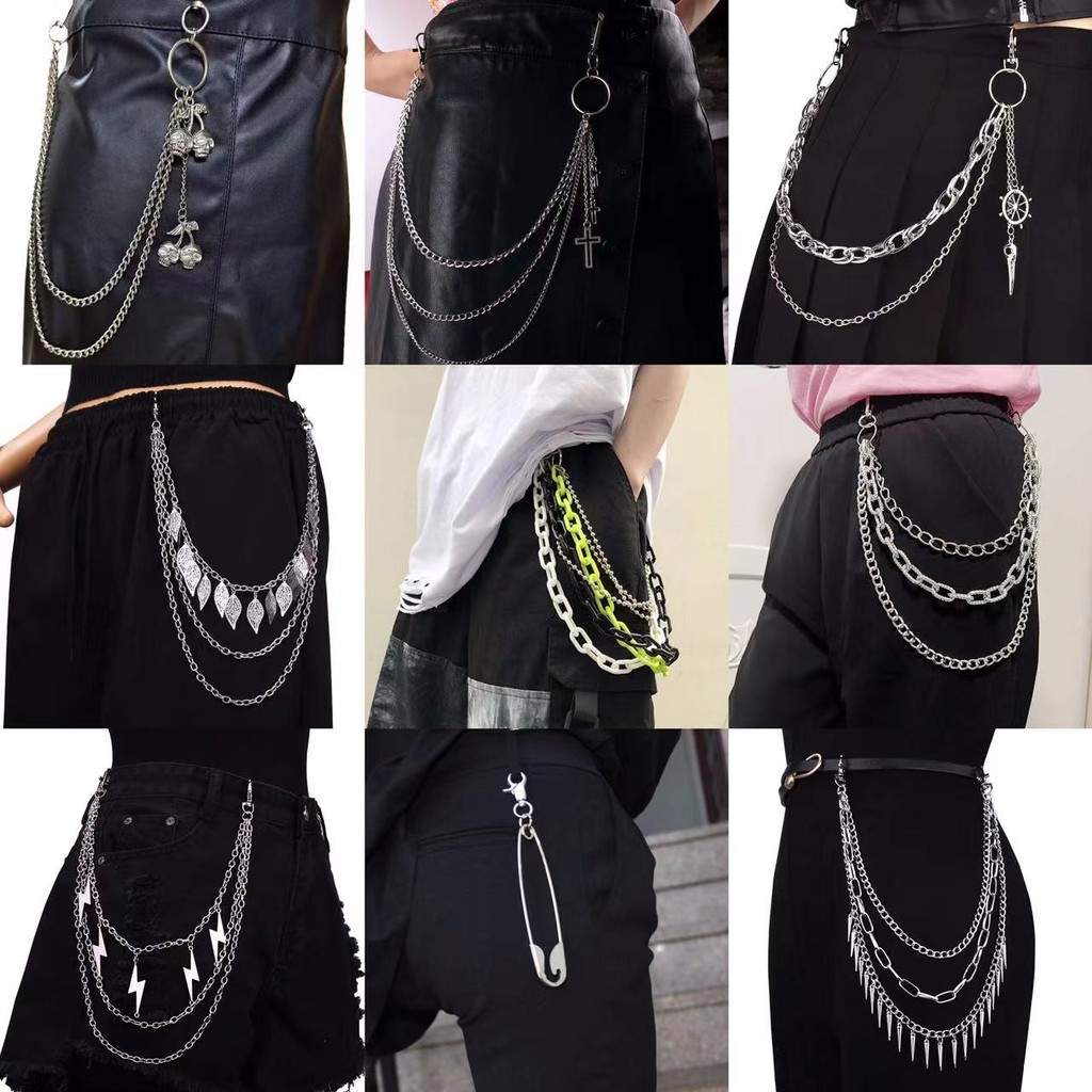 hip-Punk Rebites Correntes Em Camadas Grossas Para Homens Estilo Gótico Crânio Cabeças Estrela Calças Acessórios De Corr
