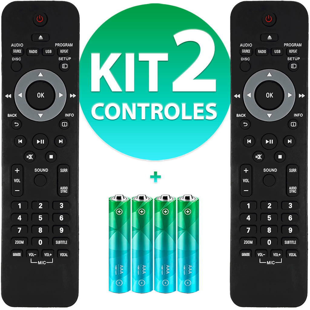 Kit Controle Remoto Compatível Tv Home Theater Philips Hts3510 HTD3500