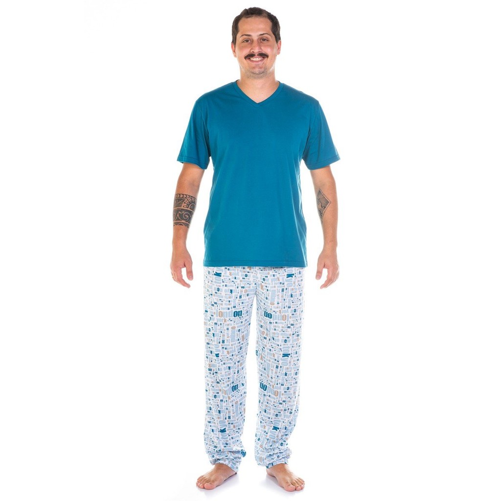 Pijama Curto com Calça Longa Masculino Adulto