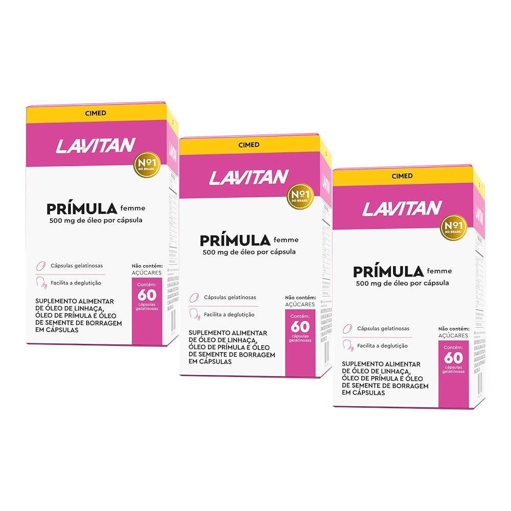 KIT COM 3 UNIDADES LAVITAN PRÍMULA FEMME COM 60 CÁPSULAS - Health