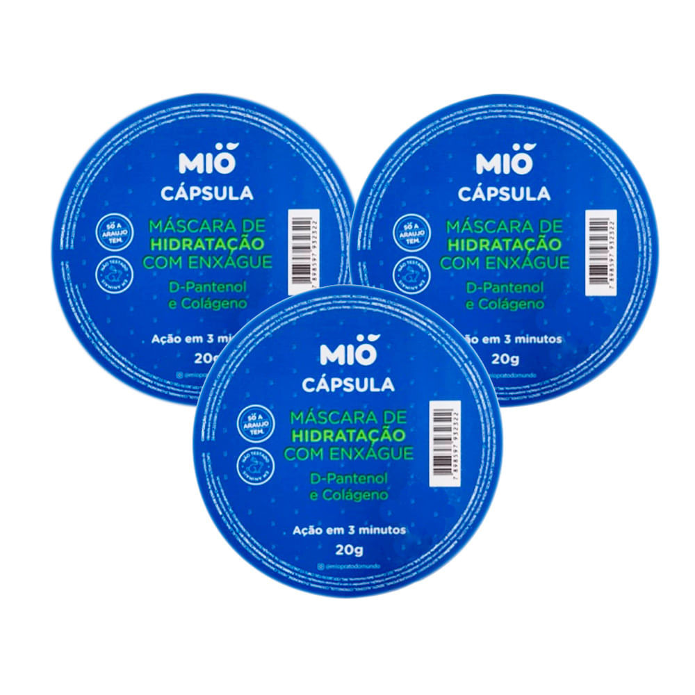 Kit 3 Máscara de Hidratação Capilar Mió D-Pantenol e Colágeno Cápsula 20g - Beauty