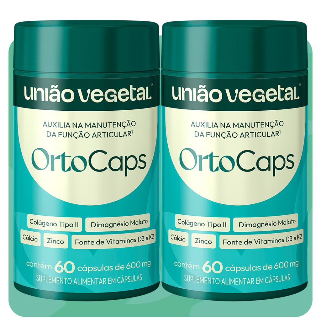 2 OrtoCaps 600mg - Colágeno Tipo II Magnésio Vitamina D3 Cálcio Zinco - 60 Cáps Ossos e Articulação