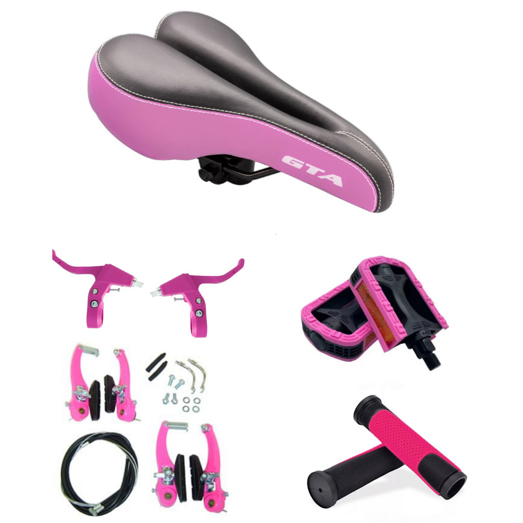KIT SELIM GTA VAZADO + MANOPLA GTA + PEDAL BICOLOR ROSCA GROSSA + FREIO COMPLETO NYLON