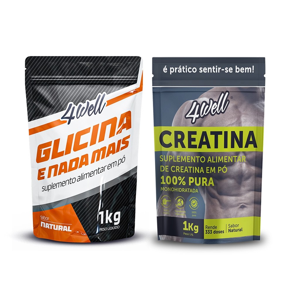 Kit Glicina 1kg  + Creatina 1kg  4well em Oferta na Shopee