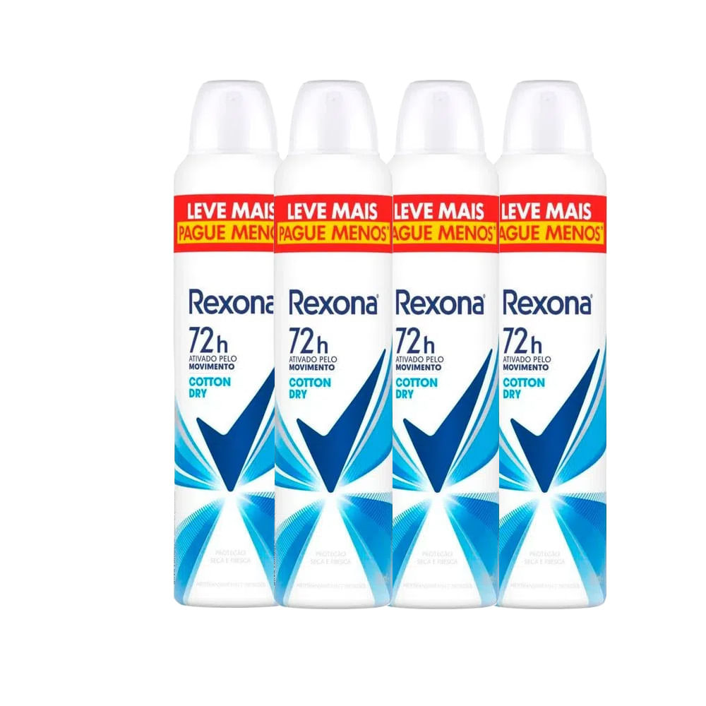 Kit Desodorante Aerosol Rexona Cotton Dry Azul 250ml - 4 Unidades - Beauty