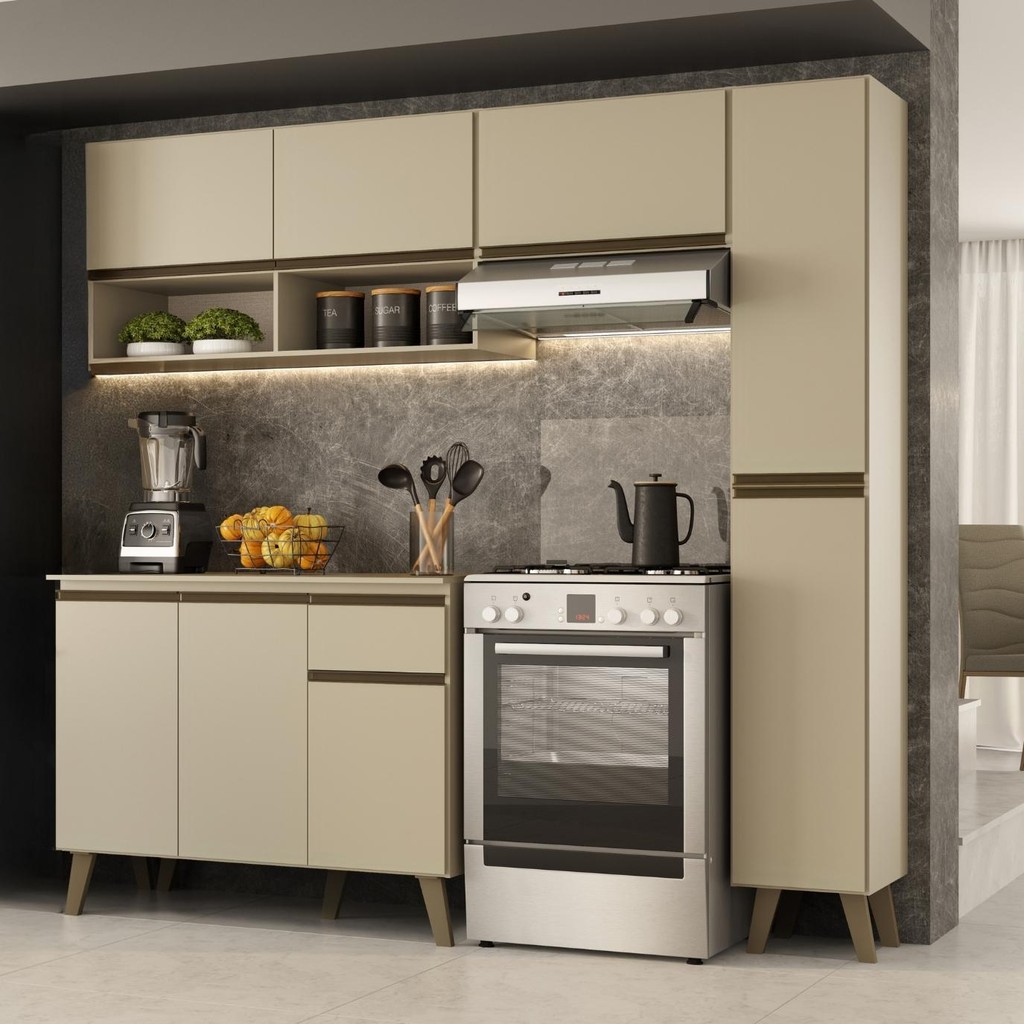 Armário de Cozinha Completa Atlanta Slim Amêndoa em Oferta na Shopee