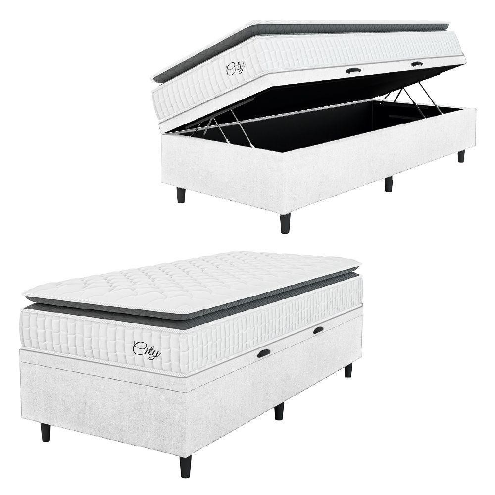 Cama Box Baú Colchão Solteiro Molas Ensacadas City Pillow Top 88x188x64cm Linho Branco / Preto Hellen Branco em Oferta na Shopee