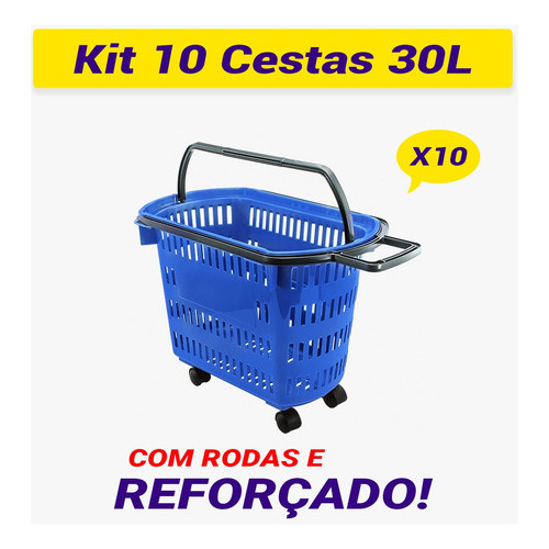 Kit 10 Cesta Cestinha Mercado Supermercado C/ Rodas Rodinhas em Oferta na Shopee