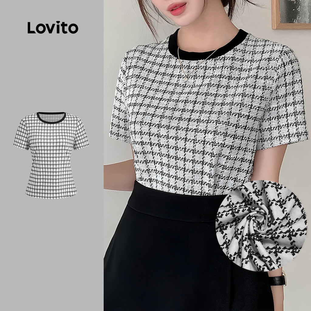 Lovito Camisa Casual de Cores Block Sensação Suave Ao Toque Primavera/verão Camiseta cinza L137LD100 - Women Clothes