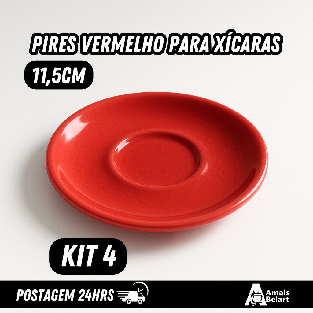 KIT 4, KIT 2 e Unidade de Pires de Café em Porcelana Vermelha 11,5 cm – Redondo, Leve, Compatível com Xícaras de 95 ml em Oferta na Shopee