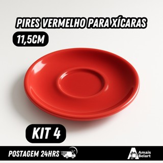 KIT 4, KIT 2 e Unidade de Pires de Café em Porcelana Vermelha 11,5 cm – Redondo, Leve, Compatível com Xícaras de 95 ml em Oferta na Shopee