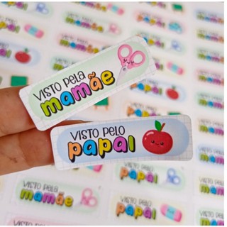 Kit  50 ou 100 etiquetas  visto pela mamãe, visto pelo papai em Oferta na Shopee
