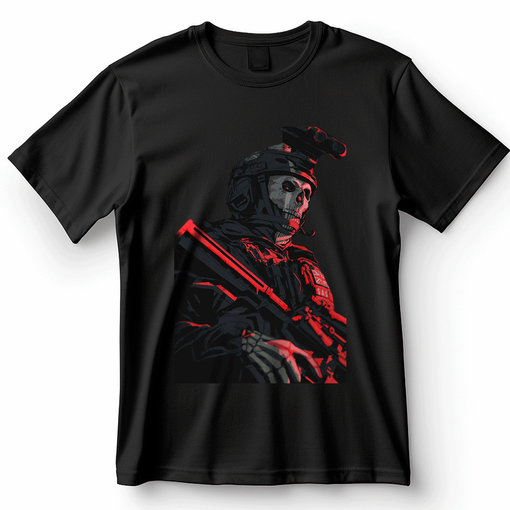 Camiseta Call Of Duty Ghost Simon Riley Vermelho Militar Camisa de Jogo 100% Algodão