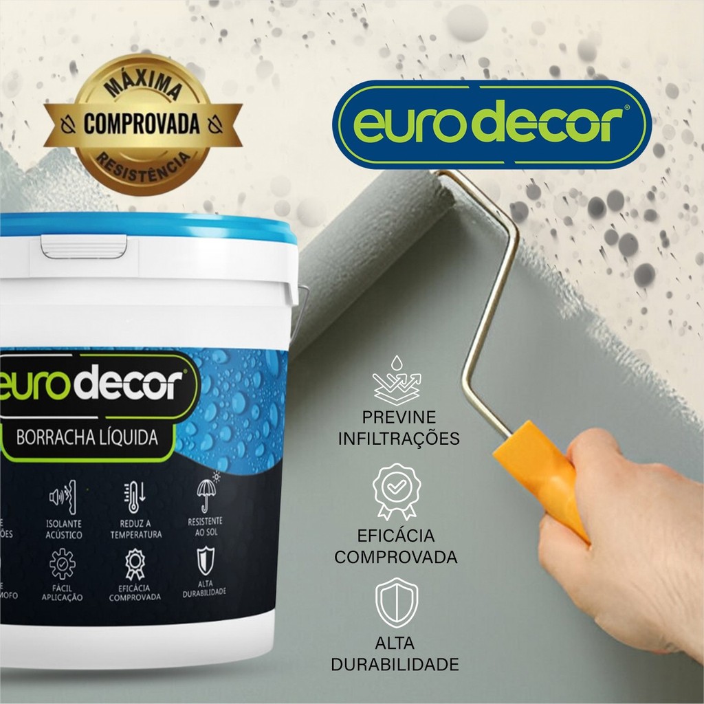 Borracha liquida18kg e 12kg Impermeabilizante Tinta Emborrachada Flexível Eurodecor