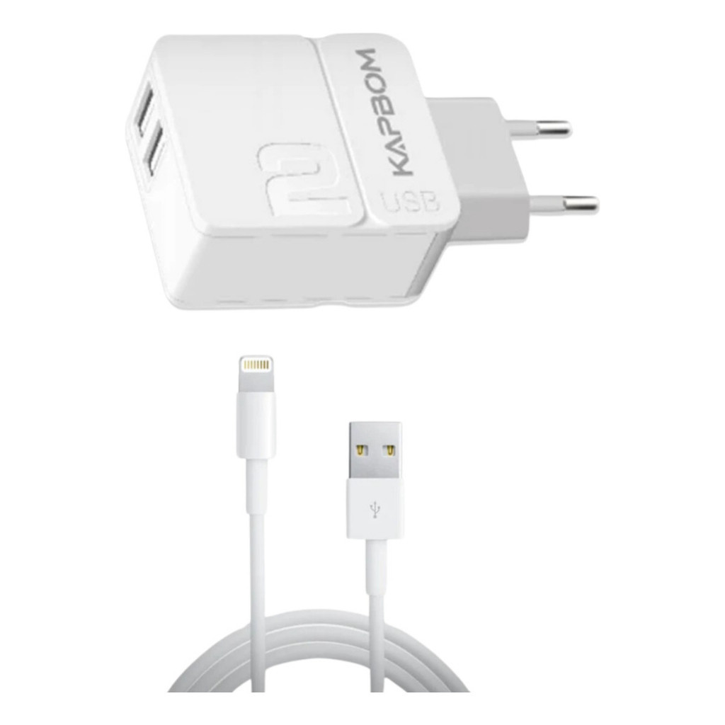 Carregador Turbo Rápido 2 USB + Cabo Lightning p/ iPhone 7 ao 14 Pro Max