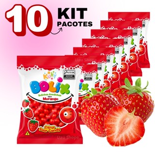 Kit 10 Bolix Morango Goma Bala Azedinha Kuky Doces em Oferta na Shopee