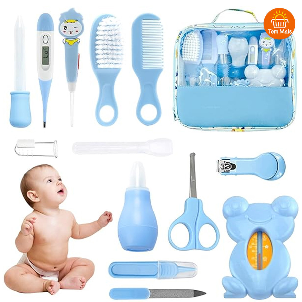 Conjunto de Cuidados para Recém-Nascidos (13 Peças) e Kit de Higiene de Unhas (5 Peças)
